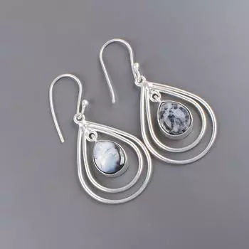 Дендритовый Опал Драгоценный Камень Серебро 925 пробы Ручная Работа Ювелирные Изделия Серьги-крючки 2.00 EE-34-24