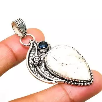 Дендритовый опал, голубой топаз, драгоценный камень 925, посеребренная ювелирная подвеска 2,08 дюйма 2.08 белый