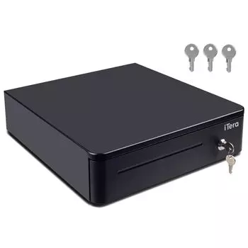 Денежный ящик Tera, небольшой, автоматический, ручной, совместимый с воздушным регистром, на 3 купюры, 6 монет, ширина x глубина 36 см x высота 10 см, черный, 330 + 33,5 см