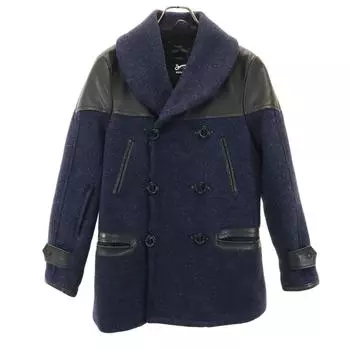 DENHAM CAGNEY FBH Wool leather switching pea coat Navy x black Men s Used