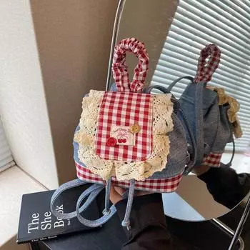 Denim backpack women s bag summer versatile new fashion plaid portable shoulder backpack