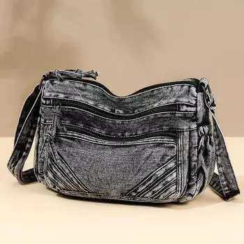 Denim bag lazy style retro shoulder bag new fashion women tote bag travel messenger bag чёрный