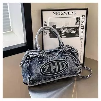 Denim bag women s large-capacity new summer casual messenger bag versatile portable student tote bag синий