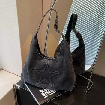 Denim bag women s large-capacity new summer versatile casual shoulder bag class commuter tote bag чёрный