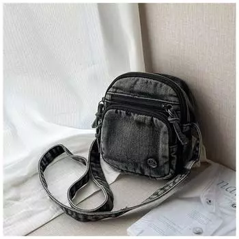 Denim bag women s summer new fashion niche shoulder messenger bag high-end mobile phone bag чёрный