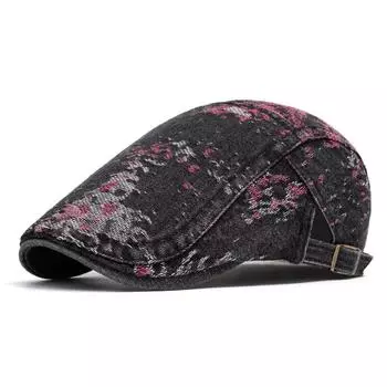 Denim Beret Women s Retro British Peaked Cap Men Print Forward Cap чёрный