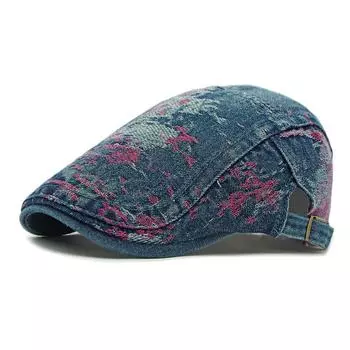Denim Beret Women Spring Summer Thin Cap British Vintage Jacquard Progressive Cap Men Peaked Cap темно-синий