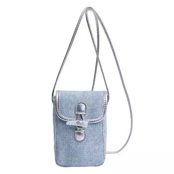 Denim Blue Casual Niche Horn Buckle Shoulder Mobile Phone Bag 2025 New Fashion All-Matching out Shopping Small Bag Light blue
