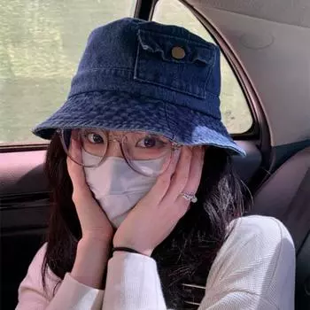 Джинсовая панама женская весенне-осенняя летняя козырек универсальная шляпа в стиле ретро подходит для круглого лица, показывает маленькое лицо M56-58cm темно-синий