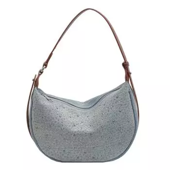 Denim Crescent Bag with Diamond Women Hobo Bag Adjustable Strap Shoulder Bag Messenger Bag Travel Shopper Purse Style 1