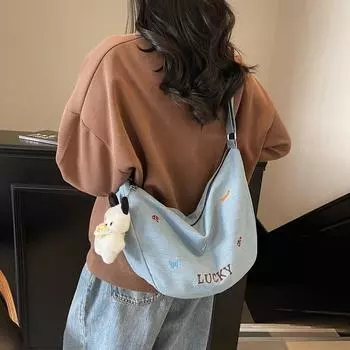 Denim Crossbody Bag Women s Hobo Bag Large Capacity Student Shoulder Bag светло-синий