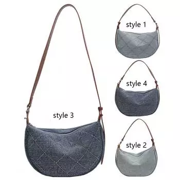 Denim Hobo Bag with Diamond Women Shoulder Bag Adjustable Strap Handbag Trendy Messenger Bag Travel Shopper Purse Style 1