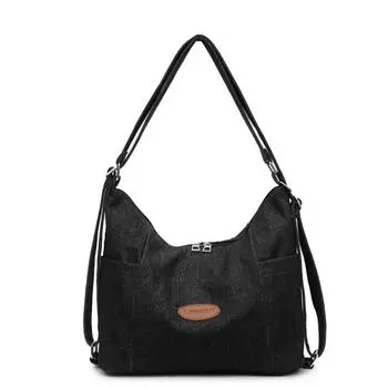 Denim Large Capacity Crossbody Bag Women s Shoulder Tote Bag Three-use Backpack чёрный