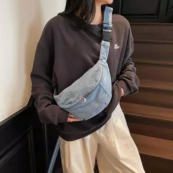 Сумка-мессенджер из денима, поясная сумка, женская сумка на грудь светло-синий