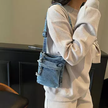 Denim Phone Purse Retro Design Wallet Handbag for Picnic Travel Dating Women Men