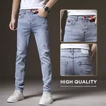 Denim Trousers Men s Men s Small Feet Autumn Models Men s Hundred Trousers Casual Trousers Autumn Slim Trend 34 синий