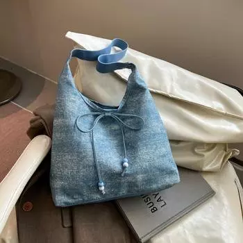 Denim underarm bag women s 2025 summer trendy fashion large capacity tote bag retro shoulder bag коричневый