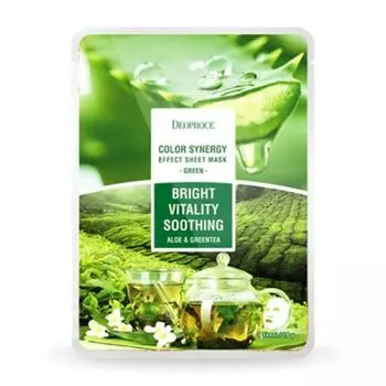 Deoproce Color Synergy Effect Тканевая маска с зеленым алоэ и зеленым чаем 20 г * 5 шт./10 шт./15 шт./20 шт. 5ea