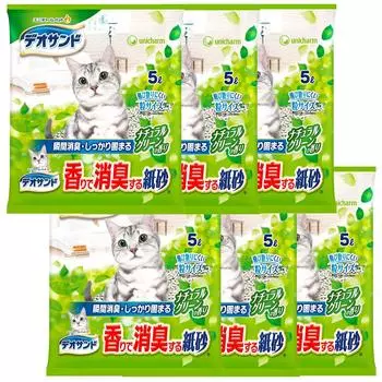 Deosand Cat Sand Дезодорирующая бумага Песок Натуральный зеленый аромат 30 л x Pee Pet Supplies Unicharm [Оптовая закупка] (5л 6)