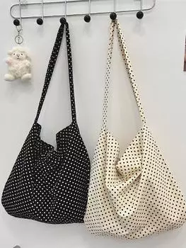 Department Blogger ins Винтажная Холщовая Сумка в Горошек Сумка Через Плечо Для Девочек, Студентов, Классная Сумка Большой Вместимости Одно Плечо