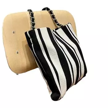 Department ins niche striped canvas bag 2024 premium sense large capacity tote bag shoulder bucket bag чёрный