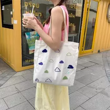 Отделение Маленькая сумка-тоут Cloud Canvas Bag Вышивка Универсальная литературная сумка через плечо Большая вместительная сумка-жилет
