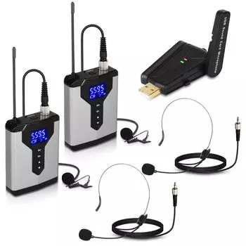 Depusheng беспроводной двойной нательный USB-приемник петличный микрофон наушники микрофон приемник передатчик USB-интерфейс для компьютера ноутбук видео
