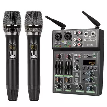 Depusheng Studio Audio Sound Mixer Board 4-канальный Bluetooth-совместимый профессиональный портативный цифровой DJ-микшерный пульт с беспроводным микрофоном