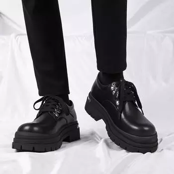 Дерби Мужские кожаные туфли на толстой подошве Модные дизайнерские стили Для отдыха, бизнеса, офиса, вечеринок на свежем воздухе Повседневные молодежные Черные туфли Новые 38 чёрный