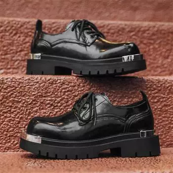 Дерби мужские туфли на толстой подошве с высоким каблуком, кожаные туфли в британском стиле, повседневные туфли с большим каблуком 3206-J 38 чёрный