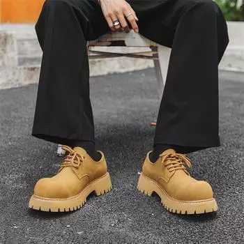 Дерби мужские туфли с большим носком из кожи Мужская тенденция растет Британский стиль Ботинки Martin на платформе с низким верхом Повседневная мужская обувь 1035-K 38
