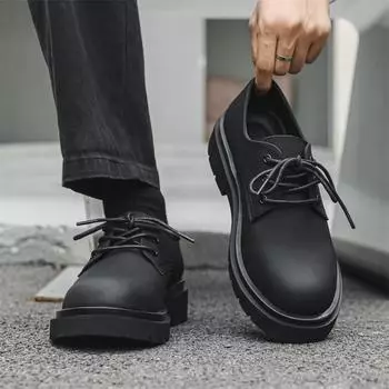 Дерби Толстая подошва Мужские туфли Новая мода Минималистский стиль Повседневный Бизнес Офис Открытый Повседневный вечеринка Уличная молодежная обувь для взрослых 38 чёрный