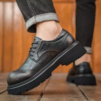 Дерби Толстая подошва Мужские туфли Новые дизайнерские тенденции моды Офисные вечеринки Прогулки на улице Свадьба жениха Коричневые туфли 39 чёрный