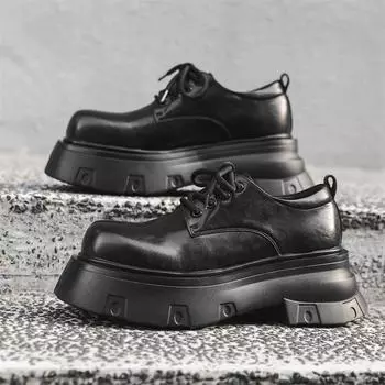 Дерби Туфли с большим носком Кожаные мужские туфли на высокой платформе в британском стиле с круглым носком Кожаные туфли 16771-J 38 чёрный