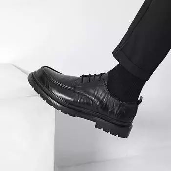 Дерби мужские туфли PU однотонные на низком каблуке со шнуровкой классические деловые формальные банкетные мужские туфли большого размера 38-48 38 чёрный