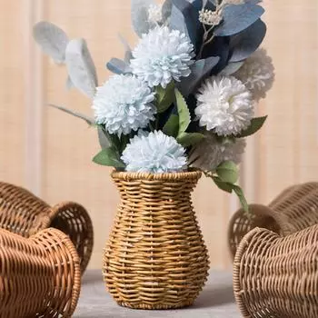 Деревенская цветочная композиция Ваза Шкаф Сухоцветы Пластиковая декоративная ваза из ротанга