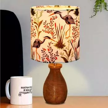 Деревенская деревянная настольная лампа-подставка для горшка с абажуром из ткани с принтом| Ручная работа, прикроватная лампа для гостиной, спальни, офиса, кафе, домашнего декора,