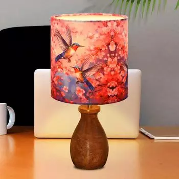 Деревенская деревянная настольная лампа-подставка для горшка с абажуром из ткани с принтом| Ручная работа, прикроватная лампа для гостиной, спальни, офиса, кафе, домашнего декора,