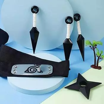 Деревенская повязка на голову с аксессуарами кунай, пластиковая игрушка, аксессуары для косплея, черный One size чёрный