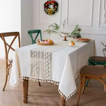 Деревенская скатерть для обеденного стола однотонная с кружевной отделкой простая скатерть для кофейного столика, пианино, квадратного стола 60*60cm