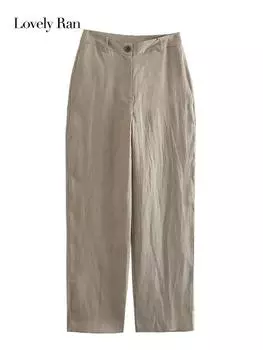 Деревенские широкие брюки для женщин, однотонные брюки с высокой талией на пуговицах, женские брюки 2023, новые летние повседневные женские брюки с прямым карманом на молнии XS абрикосовый