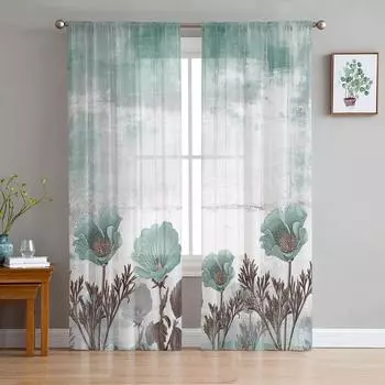 Деревенские винтажные цветочные растения, абстрактная прозрачная вуаль, оконные шторы, тюлевые шторы, украшения для гостиной, балкона, шторы 135W x 114H(cm)