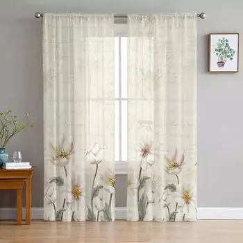 Деревенские винтажные тюльпаны с цветами, прозрачная вуаль, оконные шторы, тюлевые шторы, украшения для гостиной, балкона, шторы 135W x 114H(cm)
