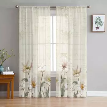 Деревенские винтажные тюльпаны с цветами, прозрачная вуаль, оконные шторы, тюлевые шторы, украшения для гостиной, балкона, шторы 135W x 114H(cm)