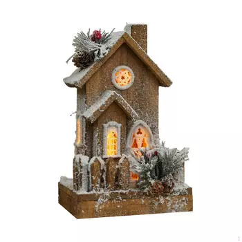 Деревенский домик, миниатюрная рождественская статуэтка, деревянная фигурка, светящееся бревно