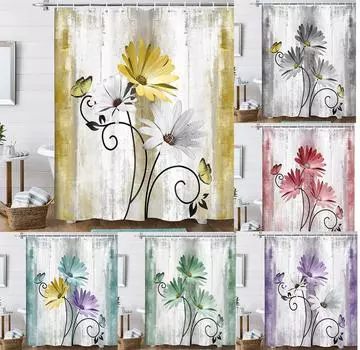 Деревенский фермерский дом, занавески для душа, ферма, шалфей, зеленая ромашка, цветочные шторы для аксессуаров для ванной комнаты, набор, занавеска для ванны с крючками, водонепроницаемая 150*180cm