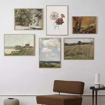 Деревенский пейзажный постер, картина маслом, винтажный холст с принтом, деревенская зеленая настенная художественная картина, украшение комнаты в фермерском доме 21X30cm No Frame