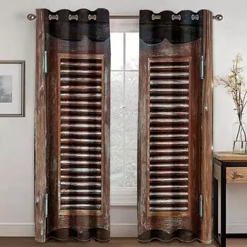 Деревенский ретро деревенский узор деревянной двери солнцезащитный занавес деревянная доска тема спальня гостиная украшение дома занавес 100W130H(CM)40x51in&Hook