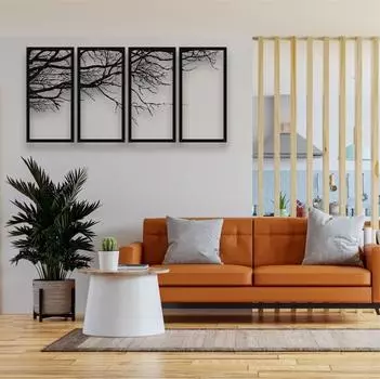 Дерево 4 предмета Набор металлических настенных картин, Набор металлических настенных картин, Etgshop 40x20 100x50см