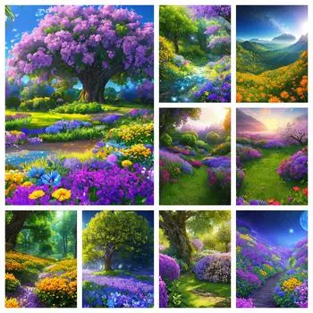 Дерево Алмазная картина Лес Вышивка крестом Пейзаж Мозаика Наборы Полный квадрат Круглый Вышивка Цветок Ребенок Хобби Full Round 20x30CM